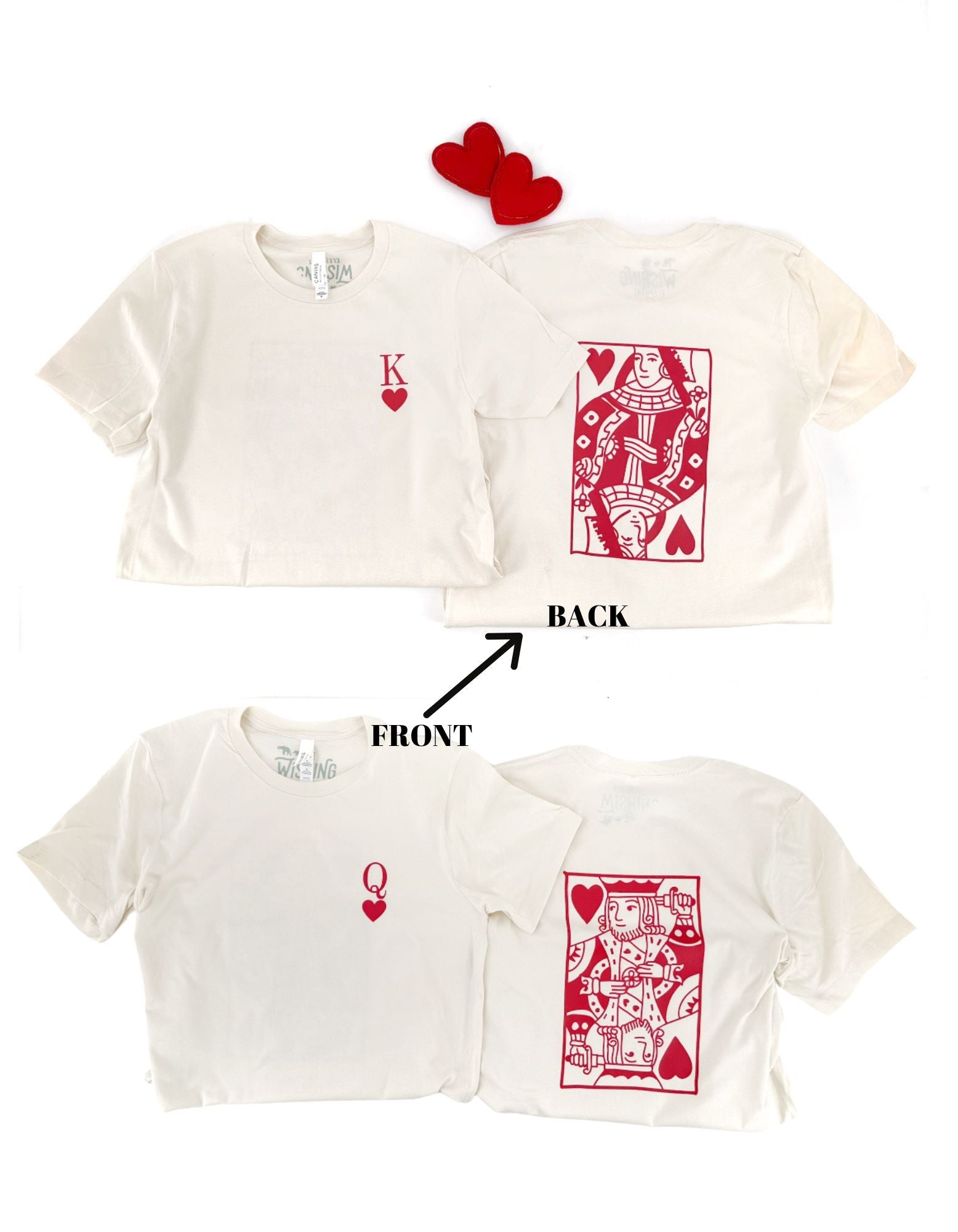 Adult King and Queen of Hearts Tees, Valentines Matching Shirts - The Wishing Elephant