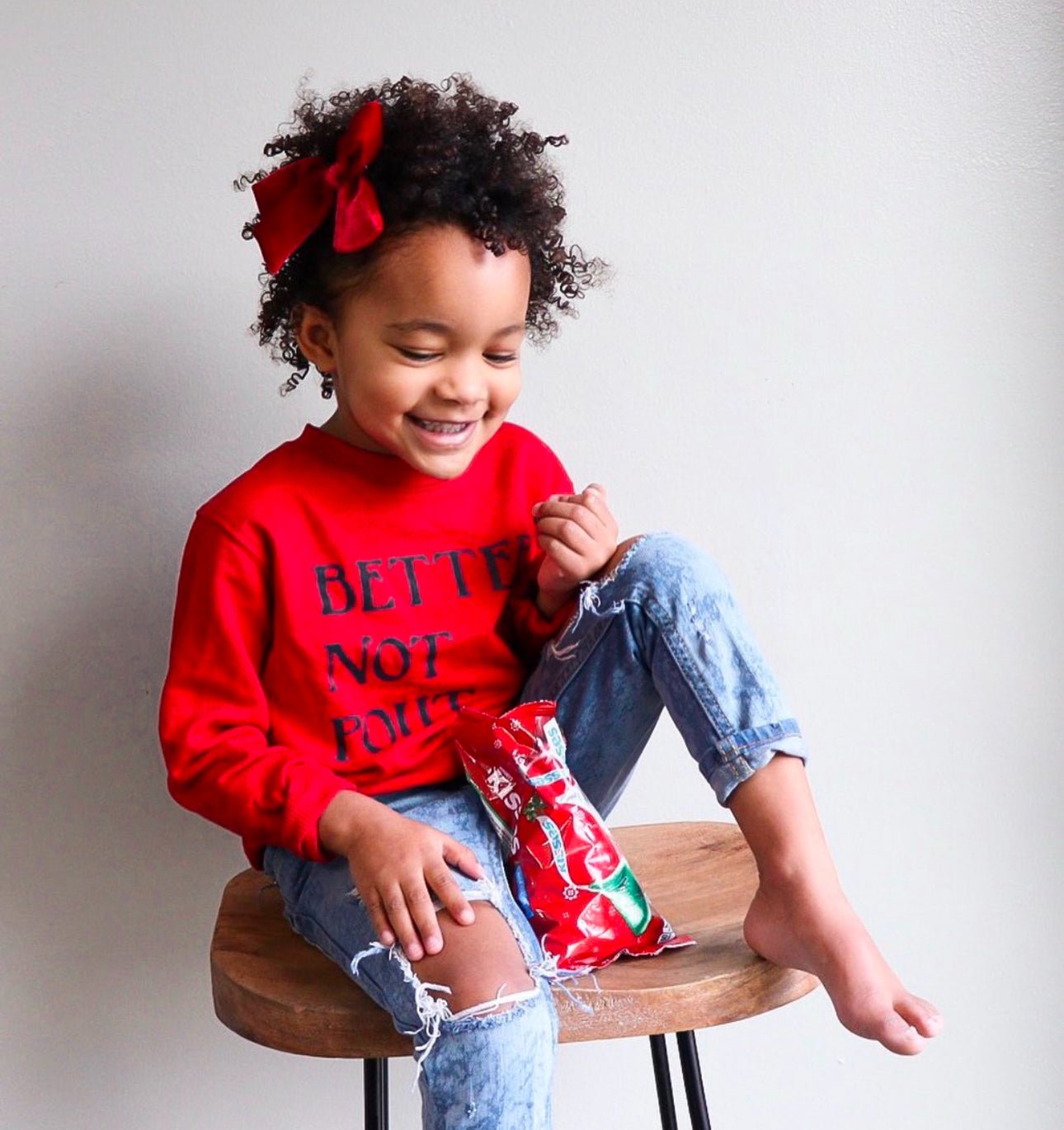 Christmas Red Better Not Pout Crewneck, red & black - The Wishing Elephant