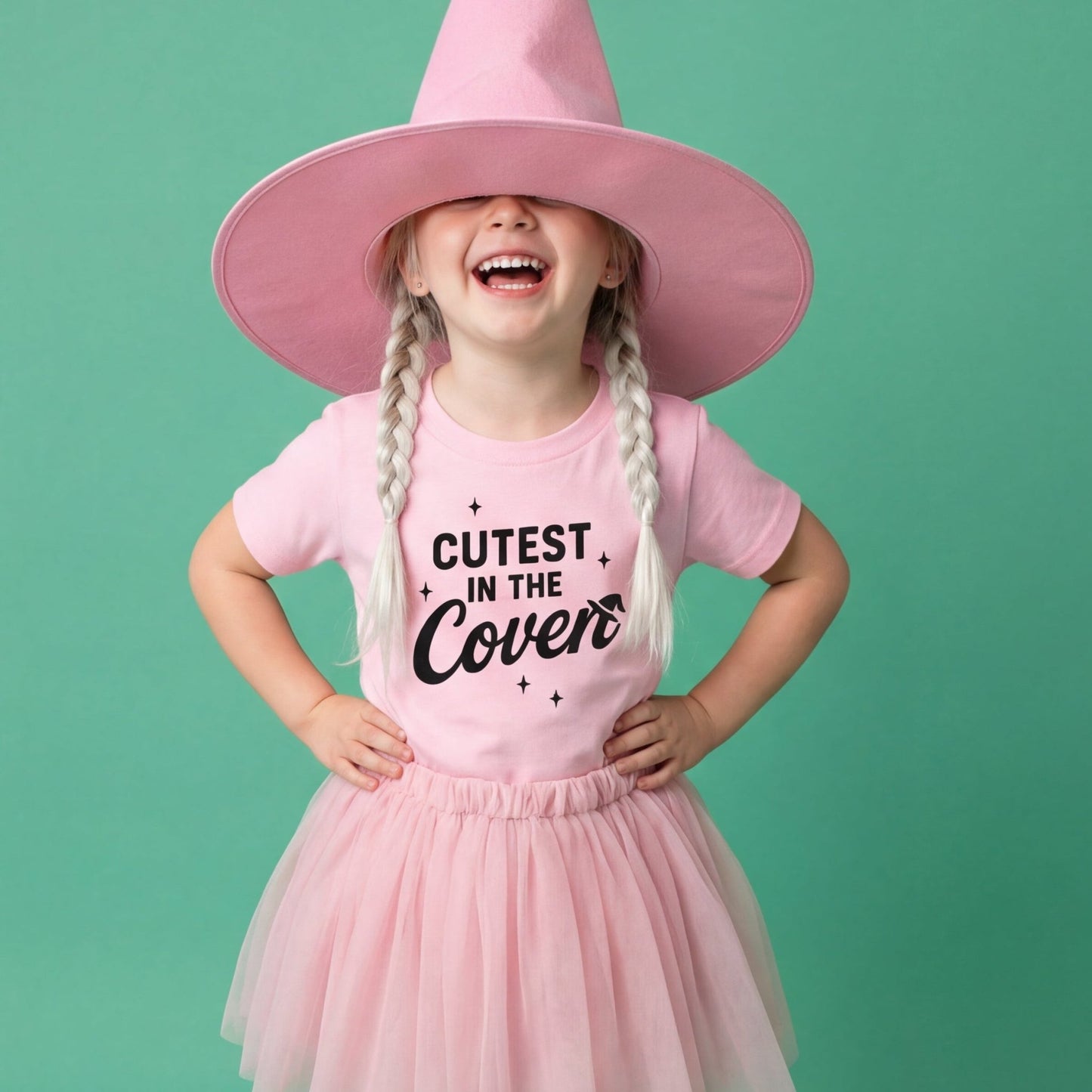 Cutest In the Coven Tee, Girls Witch Shirt, Halloween Tshirt for kids, Toddler halloween, Pink and black, witch hat, halloween shirt - The Wishing Elephant