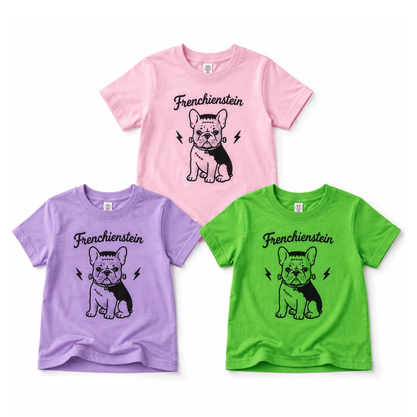 Frankenstein French Bulldog Halloween Tee, Green Purple and Pink - The Wishing Elephant
