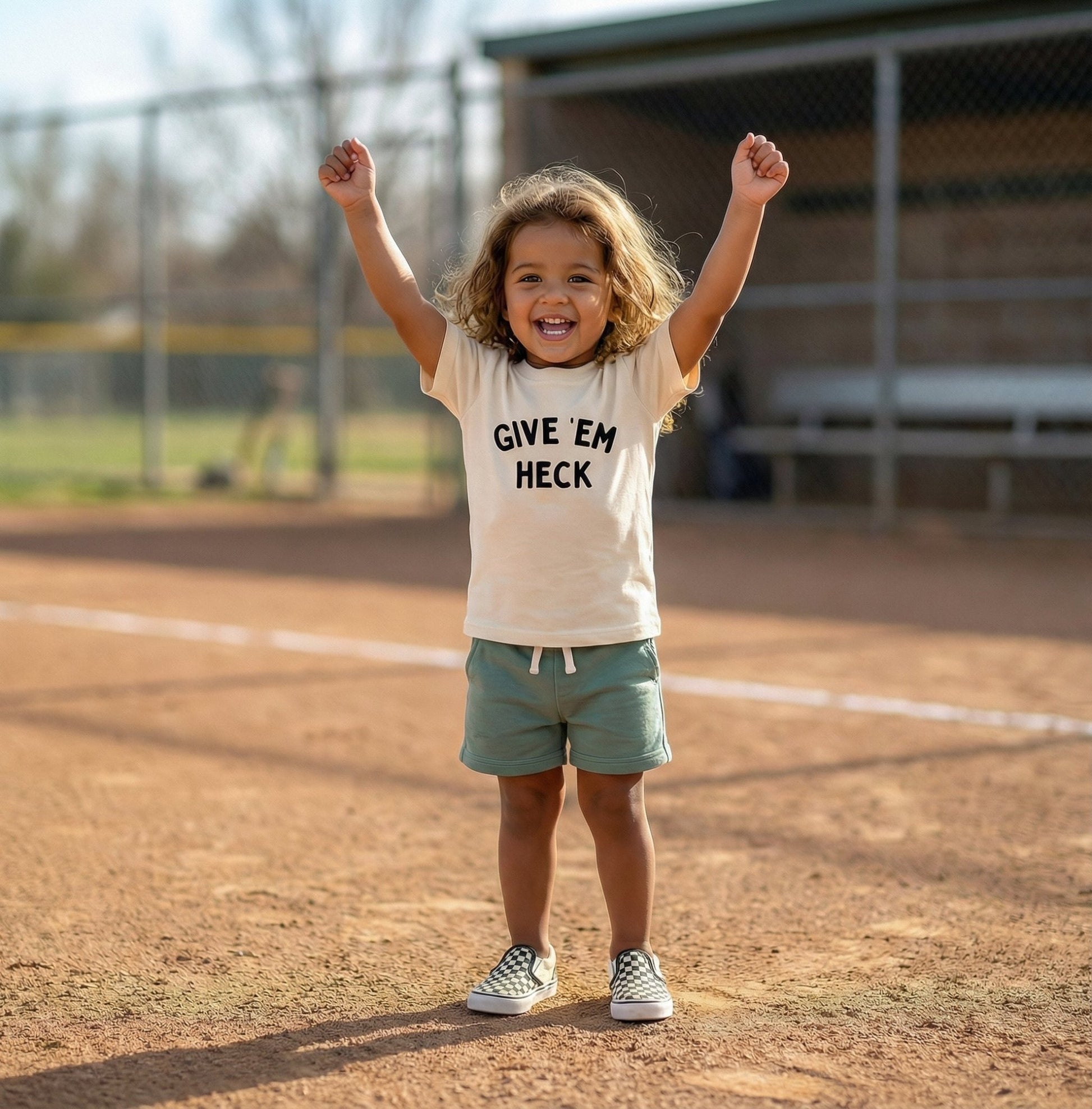 Give 'Em Heck Kids Graphic Tee, Funny Baseball Shirt For Kids - The Wishing Elephant