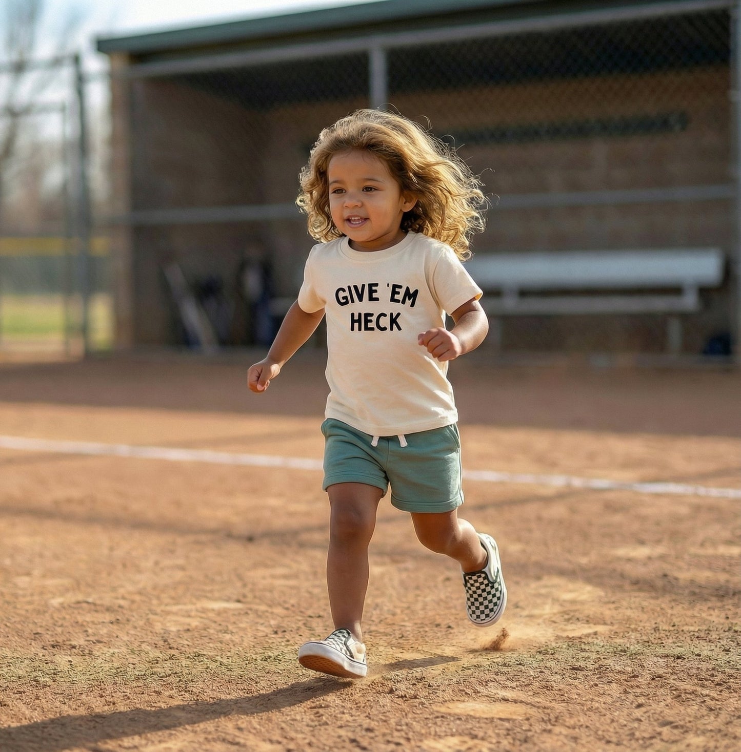 Give 'Em Heck Kids Graphic Tee, Funny Baseball Shirt For Kids - The Wishing Elephant