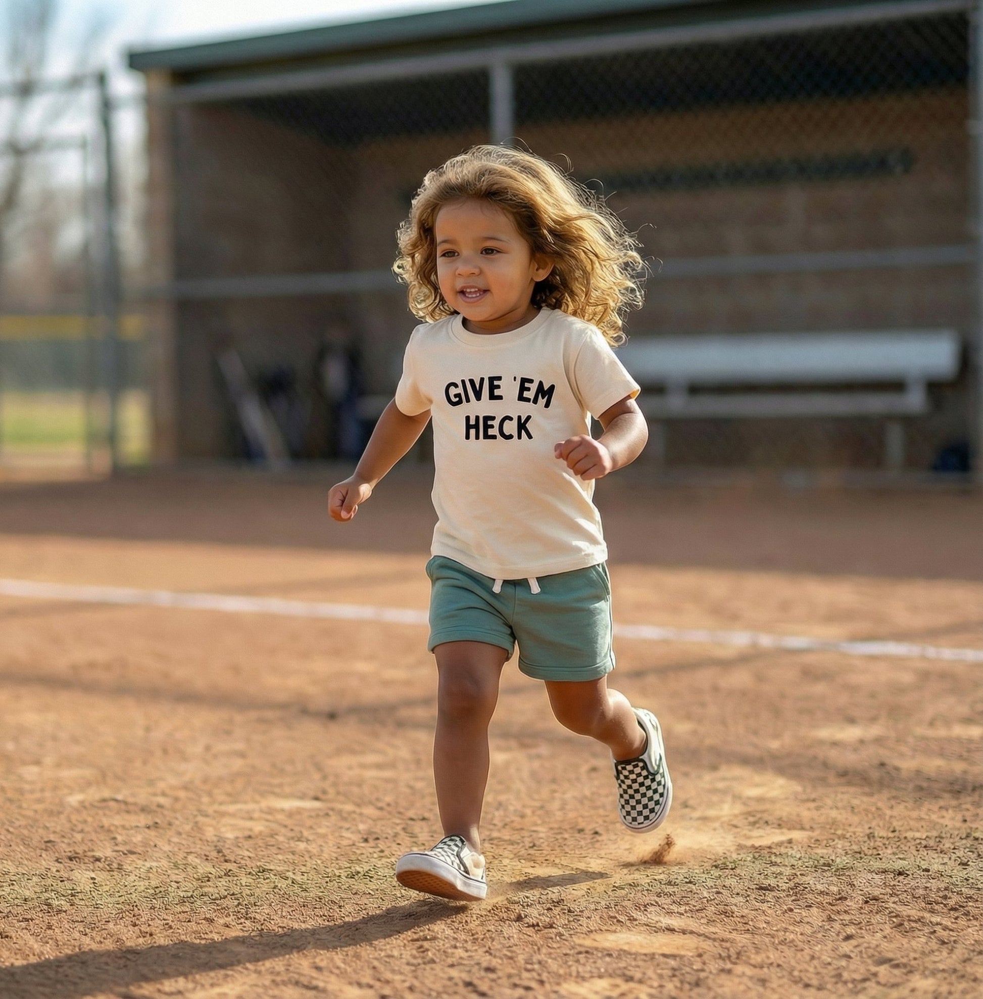 Give 'Em Heck Kids Graphic Tee, Funny Baseball Shirt For Kids - The Wishing Elephant
