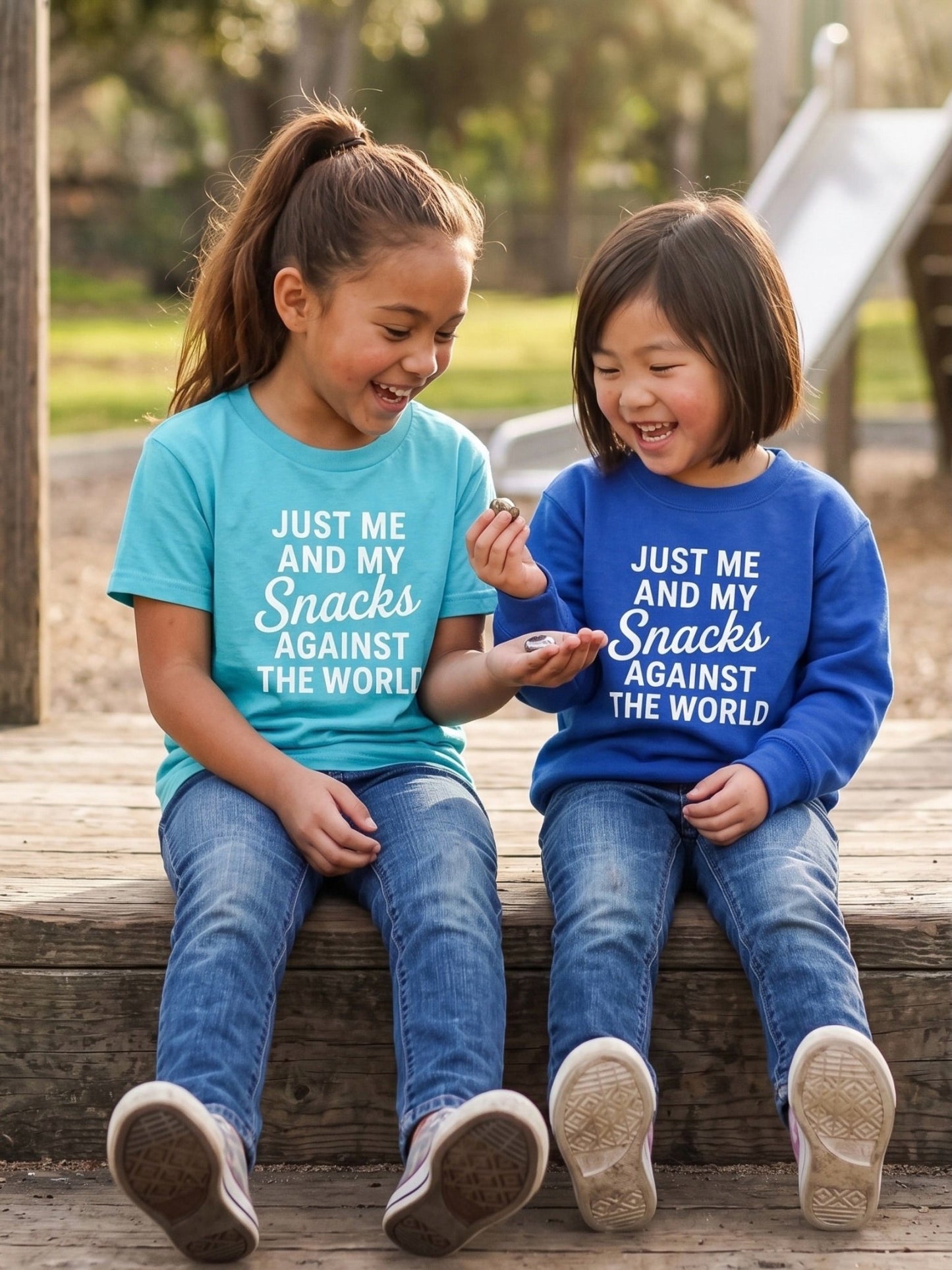 Just me and my snacks against the world, Funny Kids Tee - The Wishing Elephant