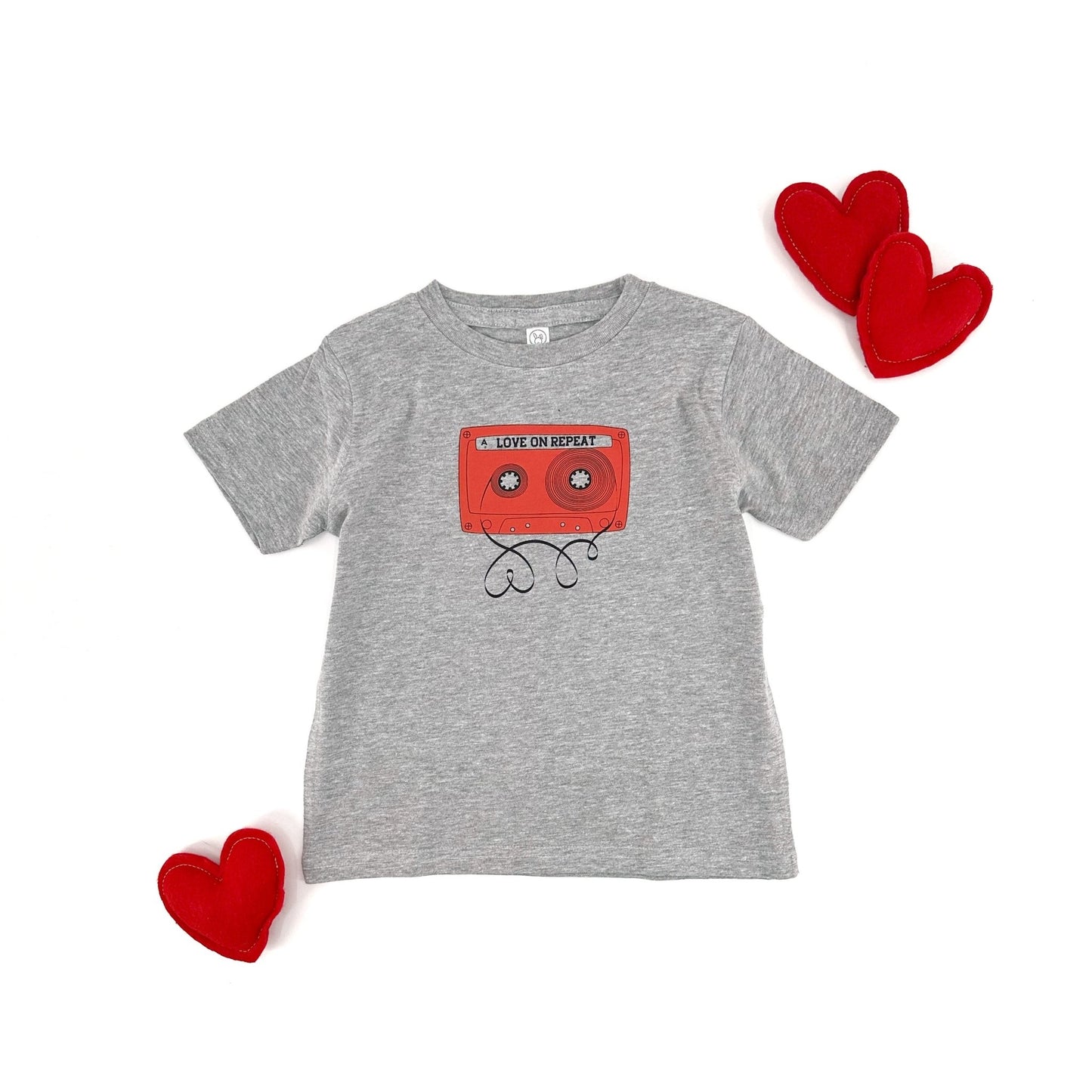 Love on Repeat Tee, Unisex Valentines T-shirt, retro cassette tape - The Wishing Elephant