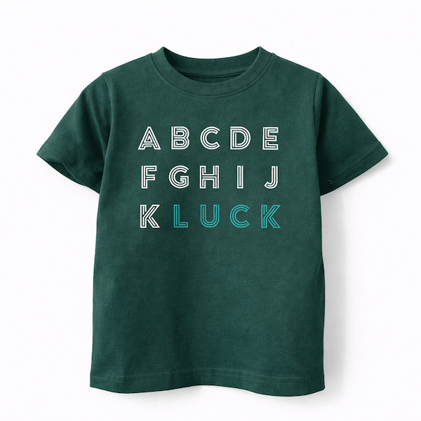 Lucky Alphabet Kids Graphic Tee Funny Alphabet Shirt ABCD LUCK - The Wishing Elephant
