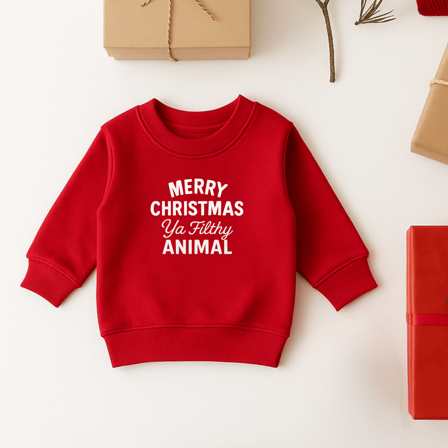 Merry Christmas Ya Filthy Animal Kids Sweatshirt - The Wishing Elephant