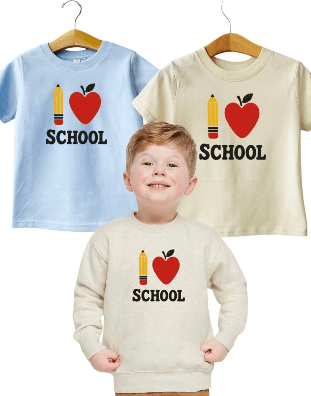 Pencil Apple School, I heart School Tee and Sweatshirt for kids, Back to school - The Wishing Elephant