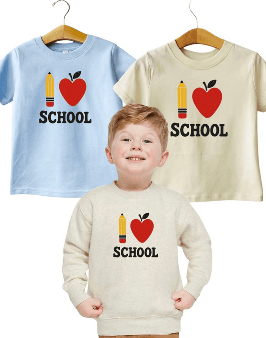 Pencil Apple School, I heart School Tee and Sweatshirt for kids, Back to school - The Wishing Elephant