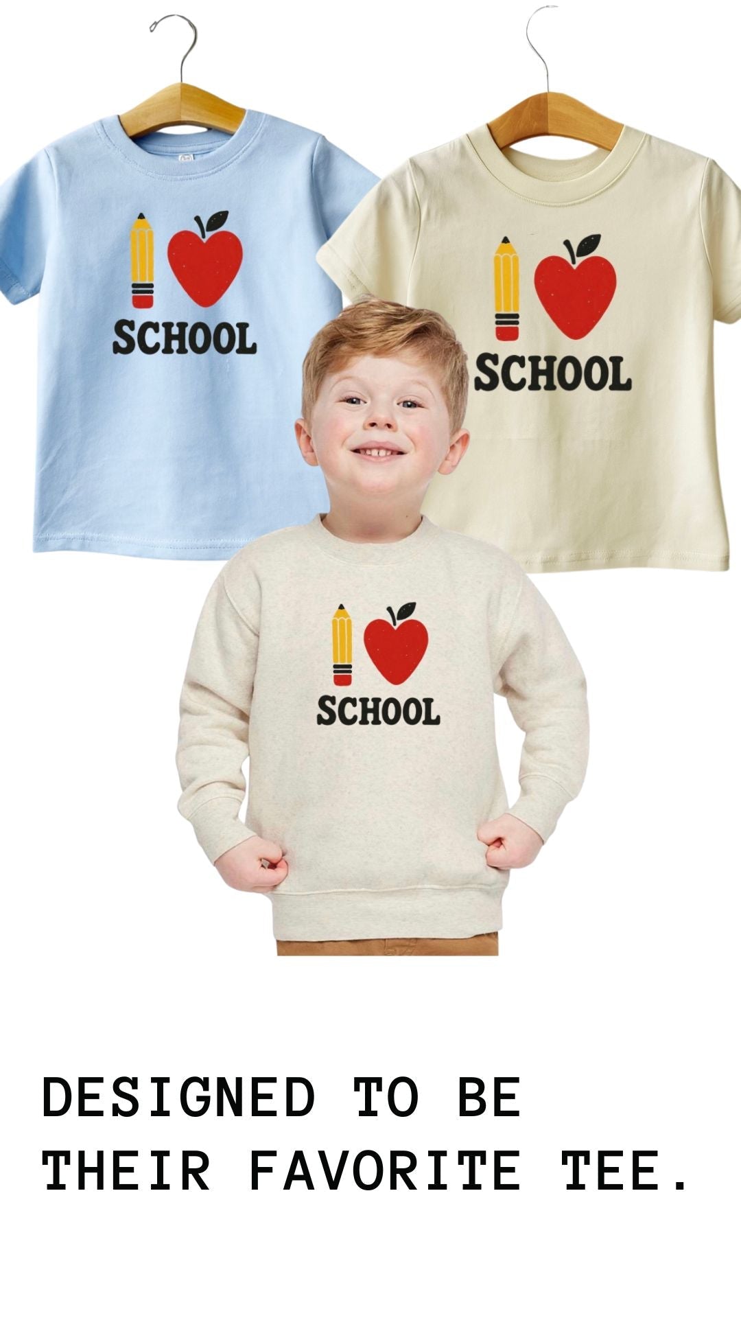 Pencil Apple School, I heart School Tee and Sweatshirt for kids, Back to school - The Wishing Elephant