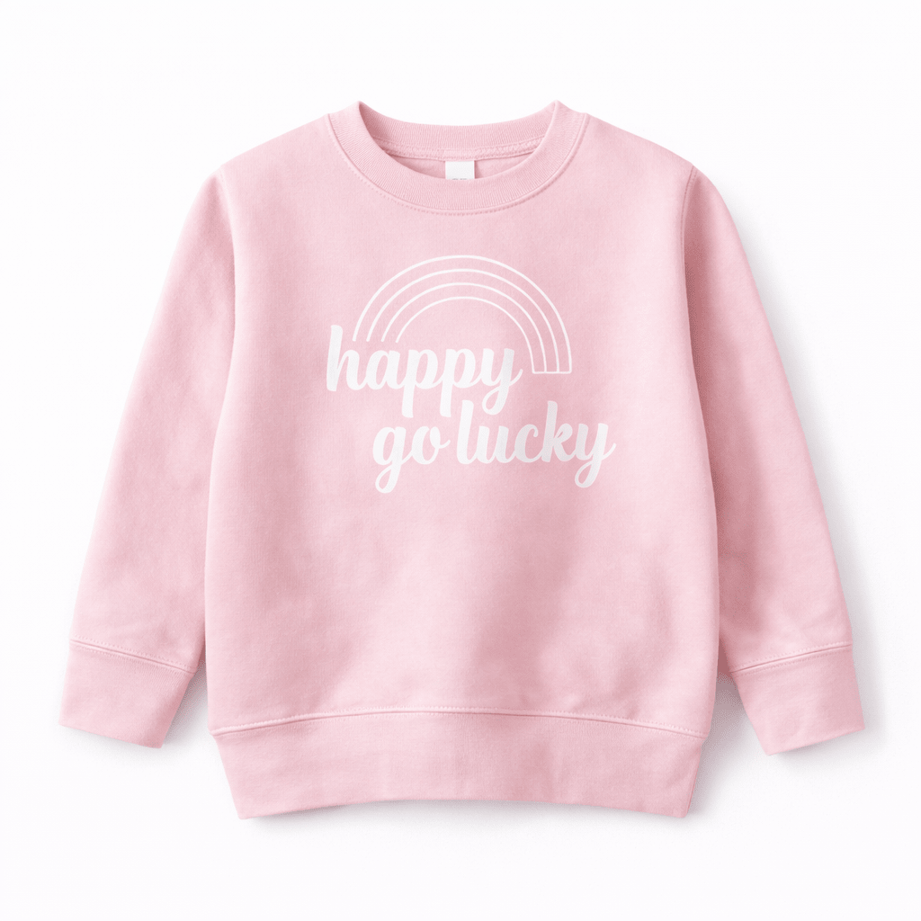 Pink Happy Go Lucky, Girls Rainbow Sweatshirt - The Wishing Elephant