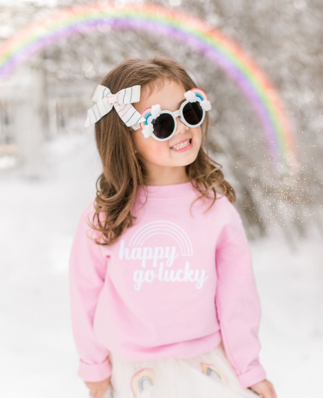 Pink Happy Go Lucky, Girls Rainbow Sweatshirt - The Wishing Elephant