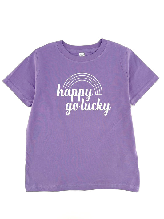 Purple Happy Go Lucky Tee, Spring Shirt for Girls - The Wishing Elephant