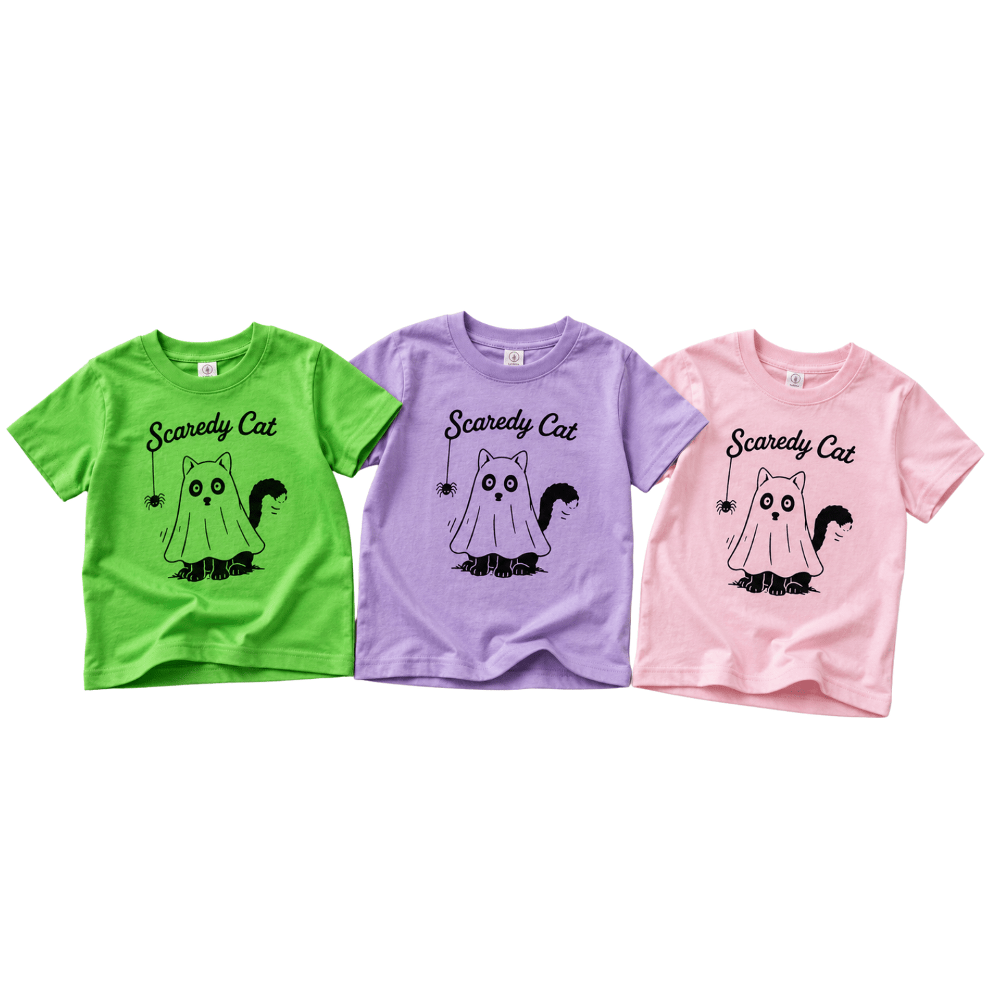Scaredy Cat Ghost Tee - Green Purple and Pink - The Wishing Elephant