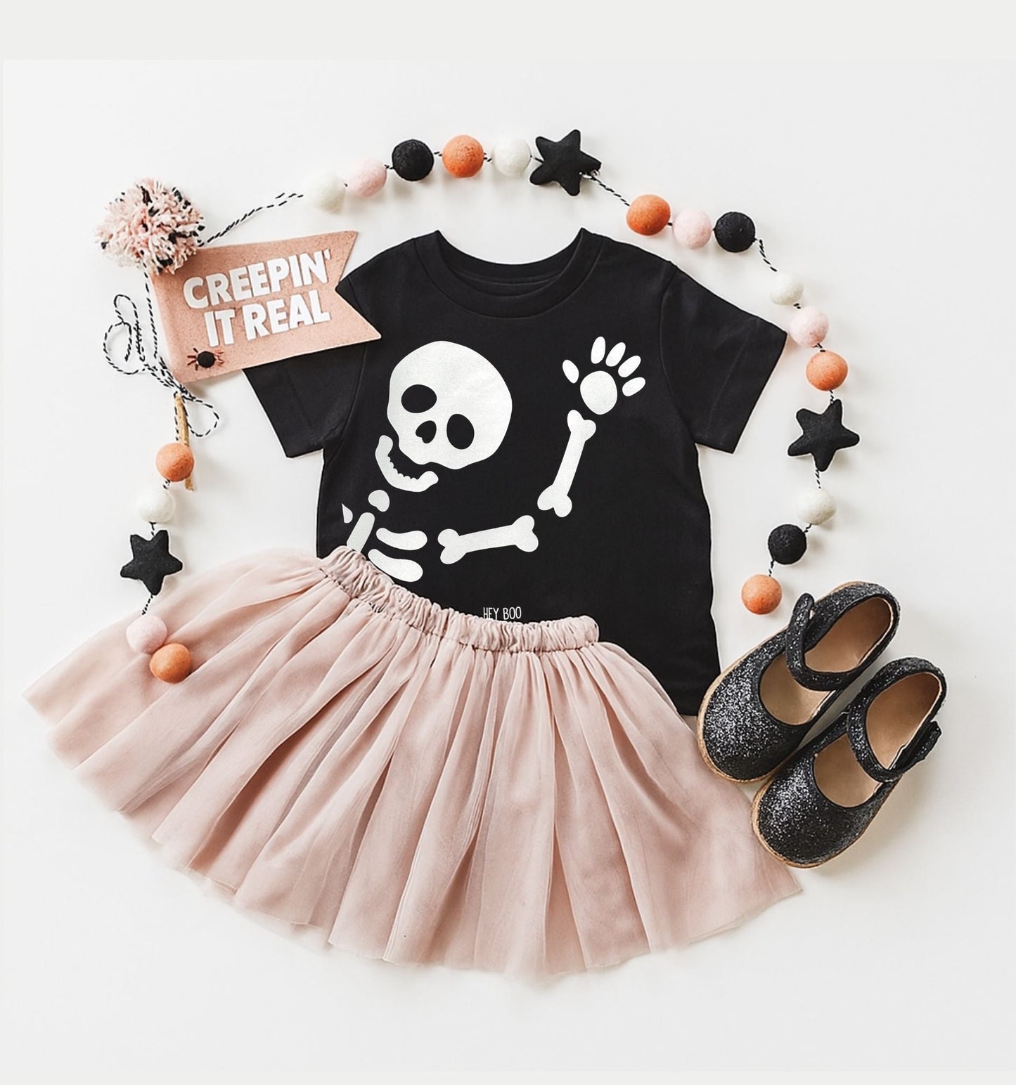 Skeleton Tee Shirt - Hey Boo - The Wishing Elephant