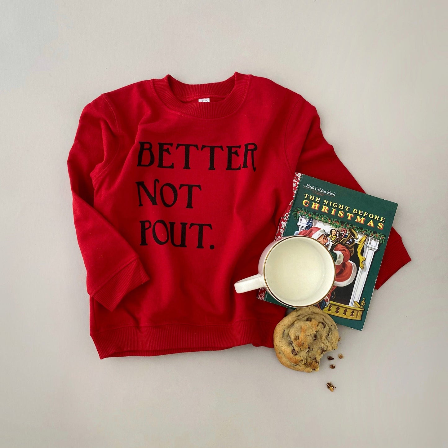 Christmas Red Better Not Pout Crewneck, red & black - The Wishing Elephant