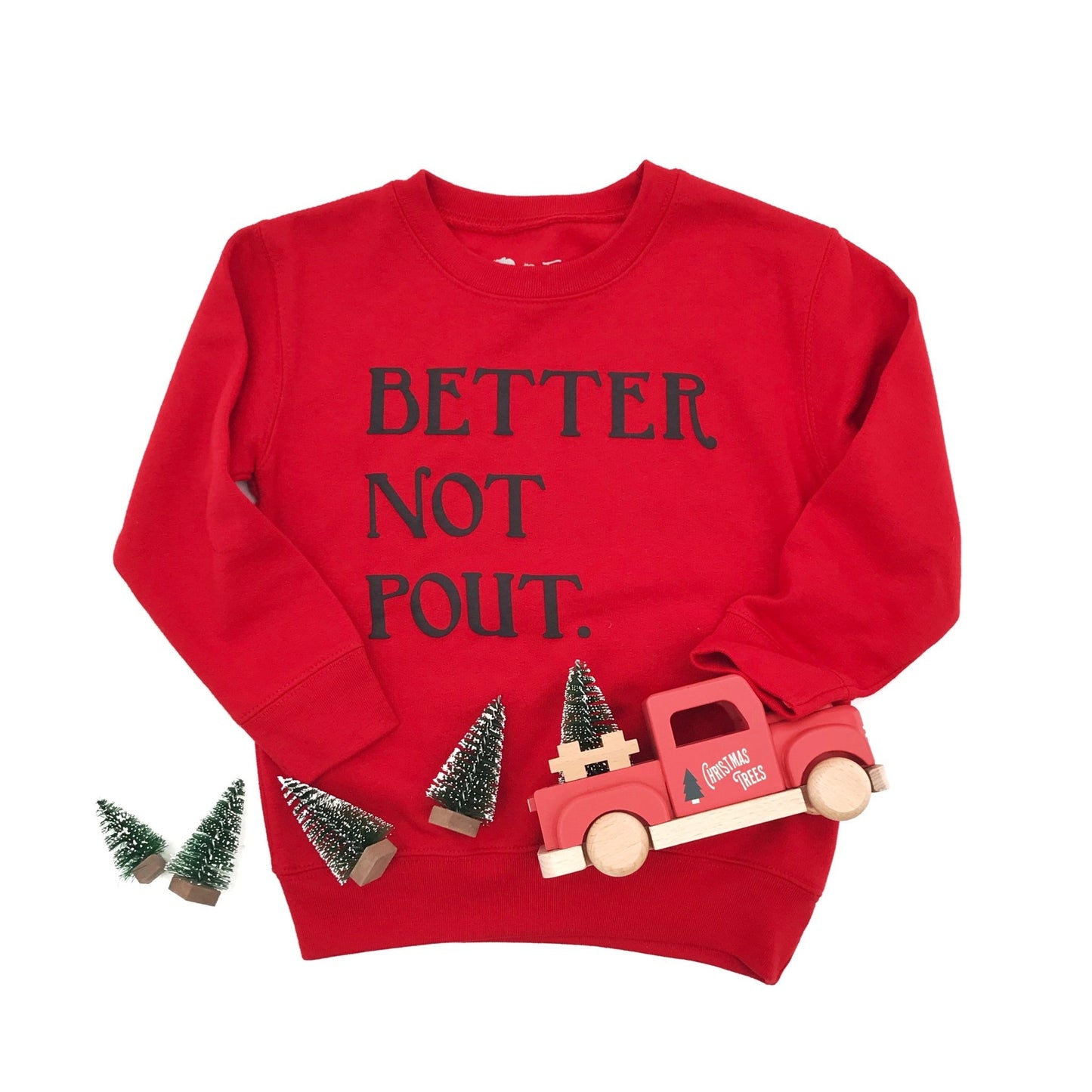 Christmas Red Better Not Pout Crewneck, red & black - The Wishing Elephant