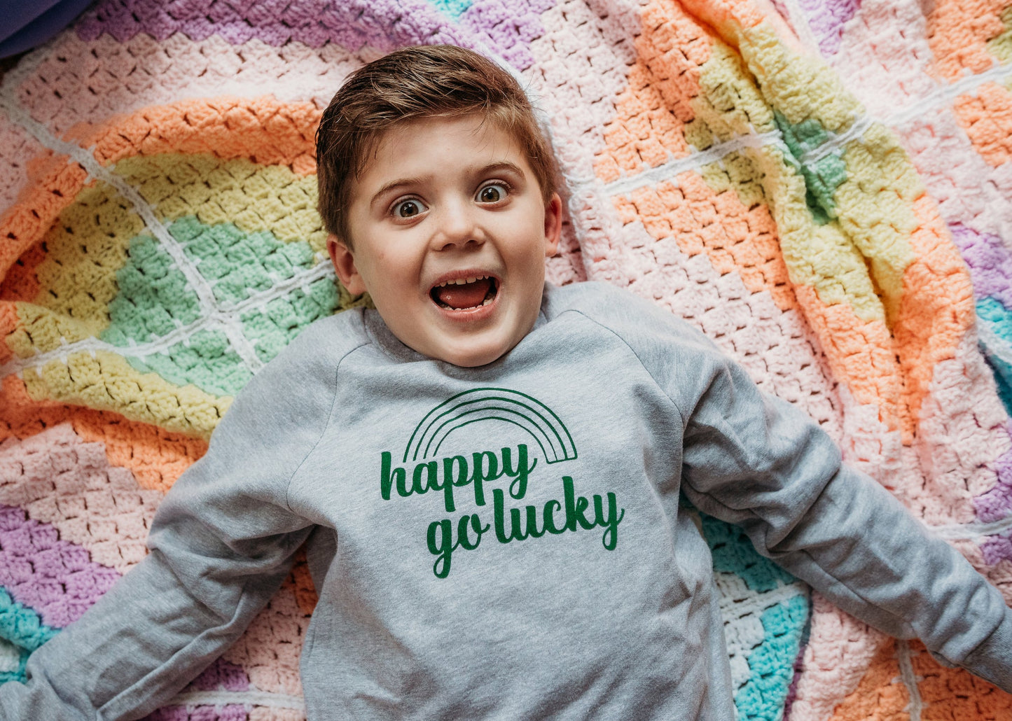 Happy Go Lucky Heather Grey Sweatshirt - The Wishing Elephant